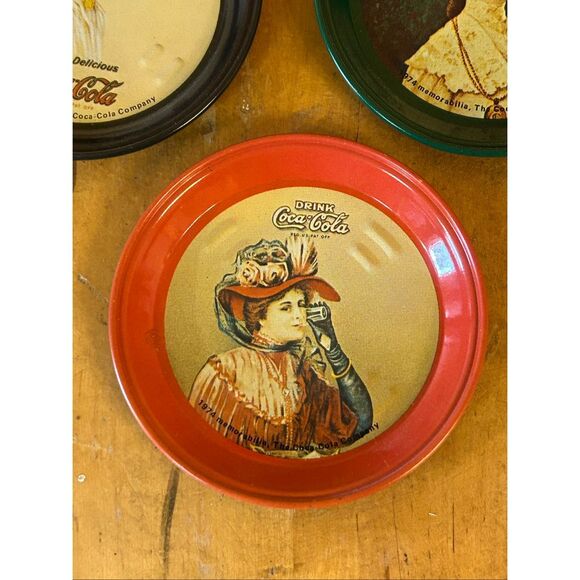 Vintage Coca-Cola Company 1974 Coaster (3) Metal Lot Gibson Girl Women Bottles ( - Picture 4 of 5